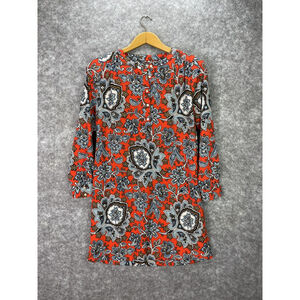 Ann Taylor LOFT Dress Womens Medium Orange Paisley Floral 3/4 Sleeve Tunic Shift